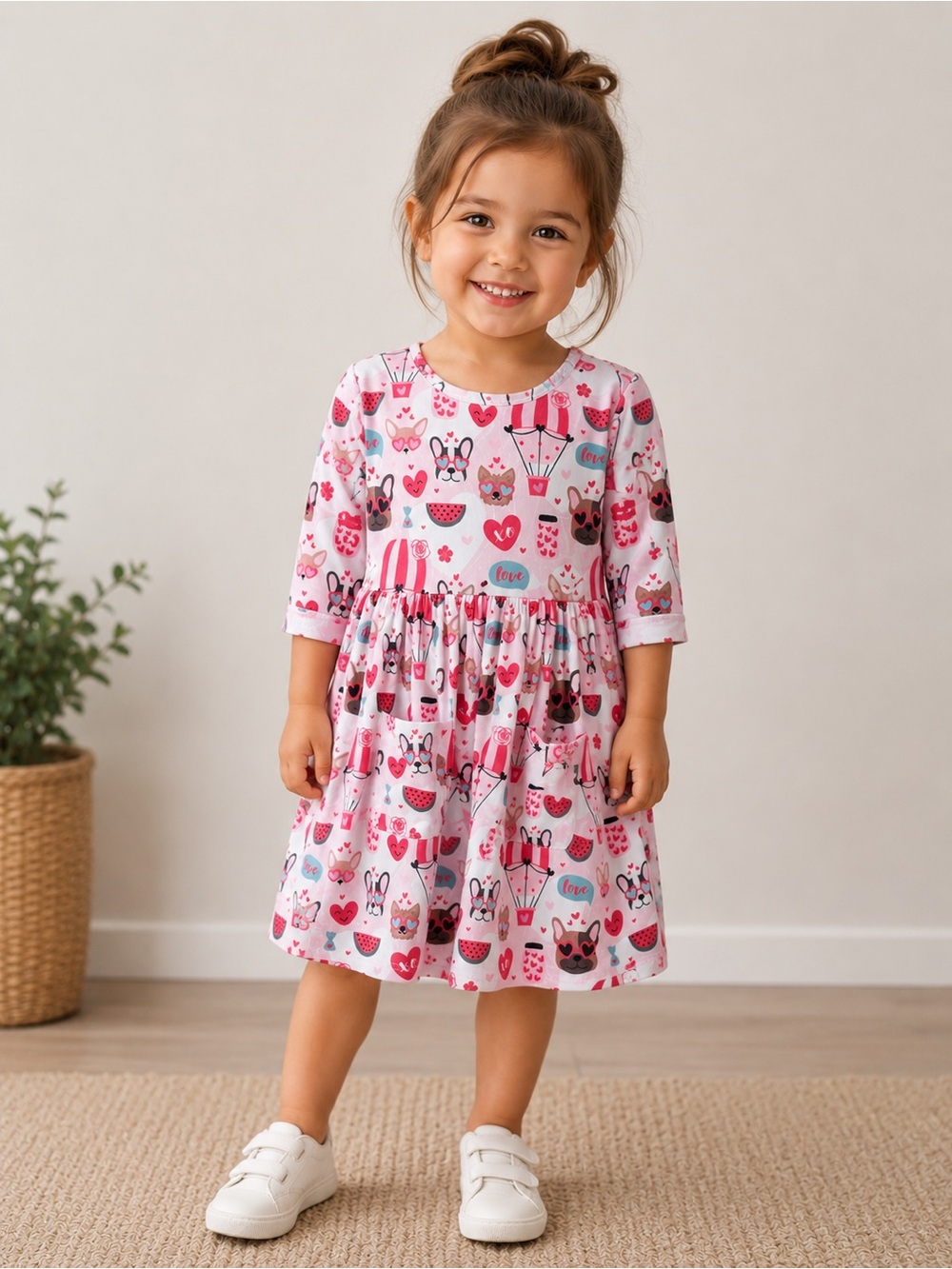 Mila & Rose Puppy Love 3/4 Sleeve Pocket Twirl Dress Size 3T - NEW
